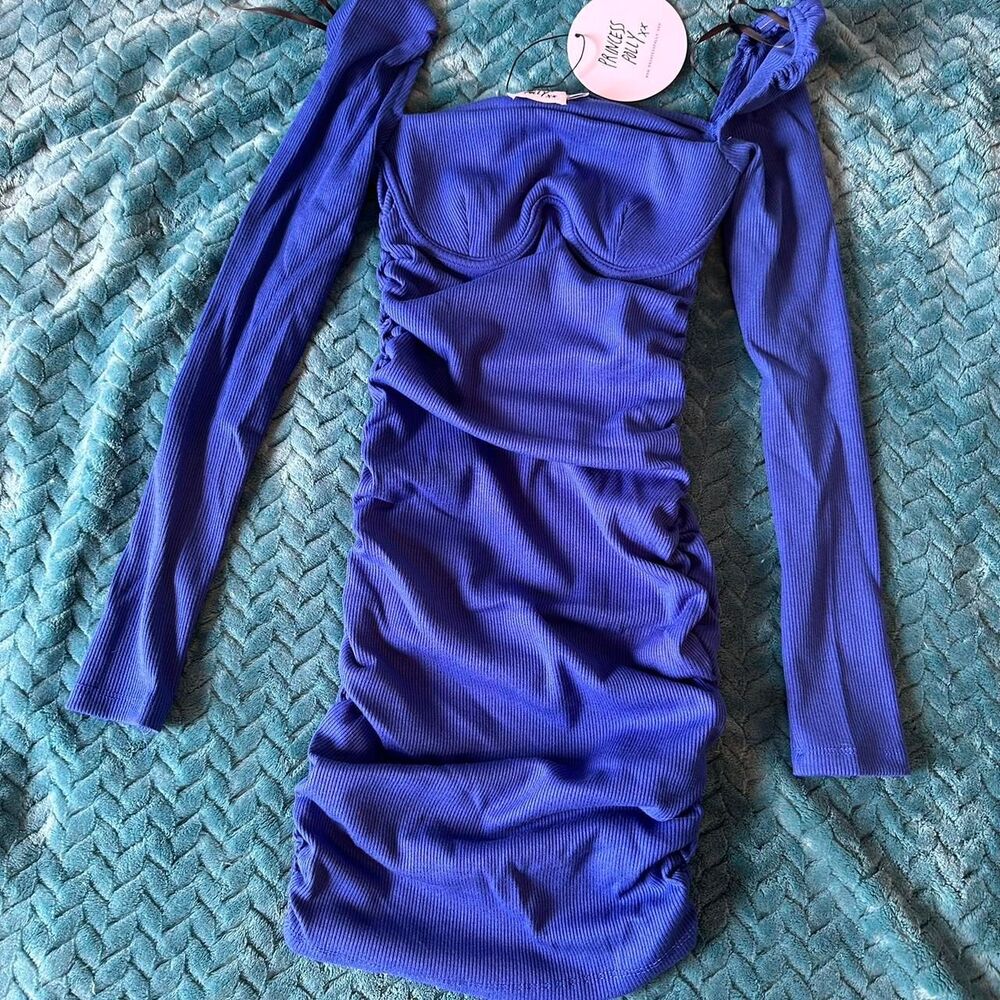 Princess Polly Cobalt Blue Ruched Mini Dress — Underwire Bustier, Bodycon